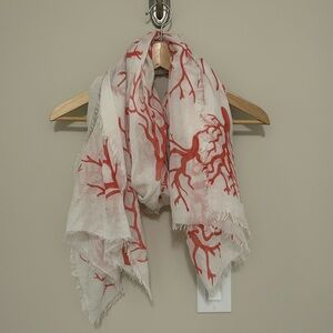 White and Pink Coral Pattern Scarf